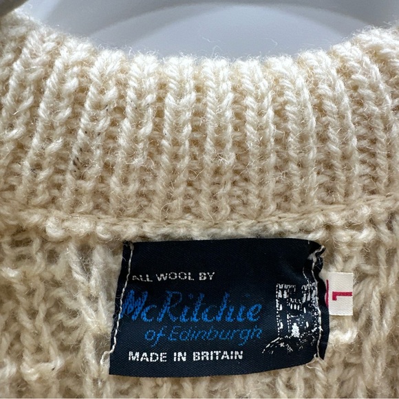 Vintage McRitchie Of Edinburgh 100% Pure Wool Jumper Size L Cream Fisherman - Picture 4 of 9